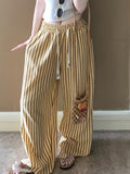 Women's Loose-Fit Sleep Pants with Dual Pockets, Elastic Waist, Thin Wide-Leg Trousers, Suitable for Outerwear or Loungewear for Petite Figures