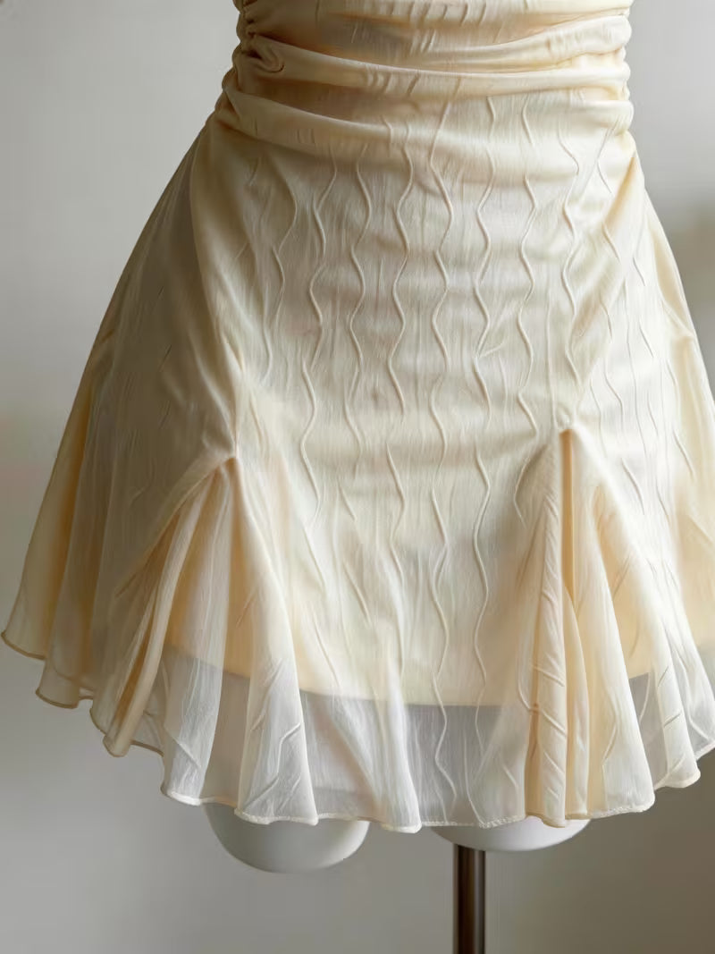 [Women's Bow Mini Skirt] Elegant Direction Women's Spaghetti Strap Bow Mini Skirt