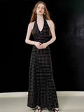 [Vintage Polka Dot Dress] French Vintage Style V-Neck Polka Dot Halter Sleeveless Backless Long Dress for Women - New Summer Collection
