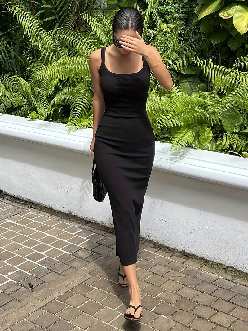 Women'S Solid Color Autumn And Winter Long Backless Dress Long Dress