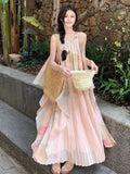 Women's French-Style Oil Painting-Inspired Spaghetti Strap Maxi Dress