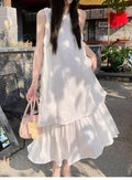 Summer French Retro Gentle Style Fake Two-Piece Pleated Sleeveless Vest Dress Women'S Elegant Long Dress