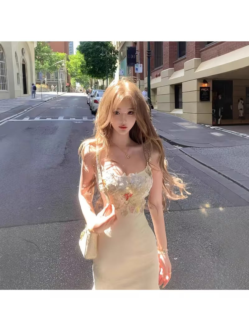 Fish Princess Set Lace Netting Fishnet Dress Fitted Bodysuit Long Skirt And Openwork Top