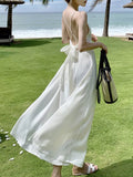 Summer New Style Sanya Beach Resort Style Cross-Suspender Dress for Women, French Style Long Dress
