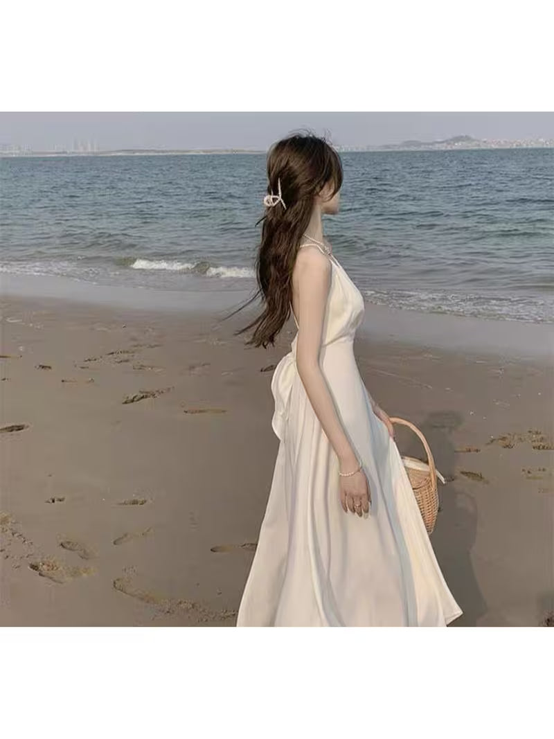 Summer New Style Sanya Beach Resort Style Cross-Suspender Dress for Women, French Style Long Dress