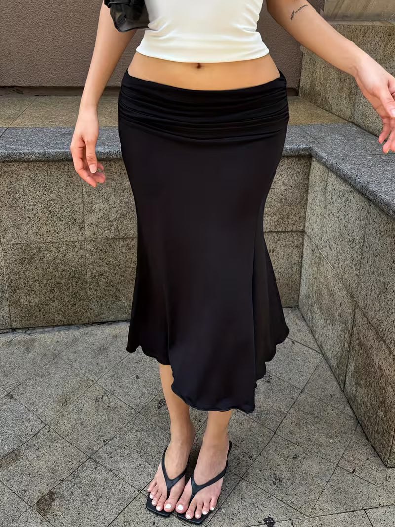 Stylish Solid Color Asymmetrical Pleated Skirt - Versatile Mid-Length Skirt for Everyday Casual Outings And Dates