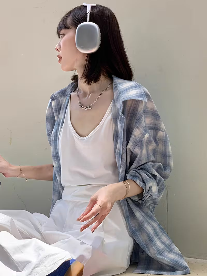 Plaid Shirt Jacket for Women, New Spring/Summer Style, Relaxed Fit Elegant Shirt Top