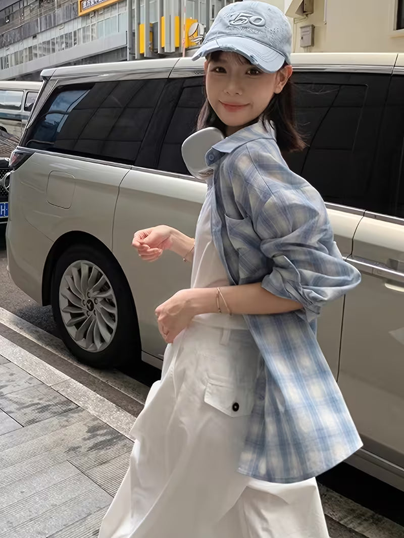 Plaid Shirt Jacket for Women, New Spring/Summer Style, Relaxed Fit Elegant Shirt Top