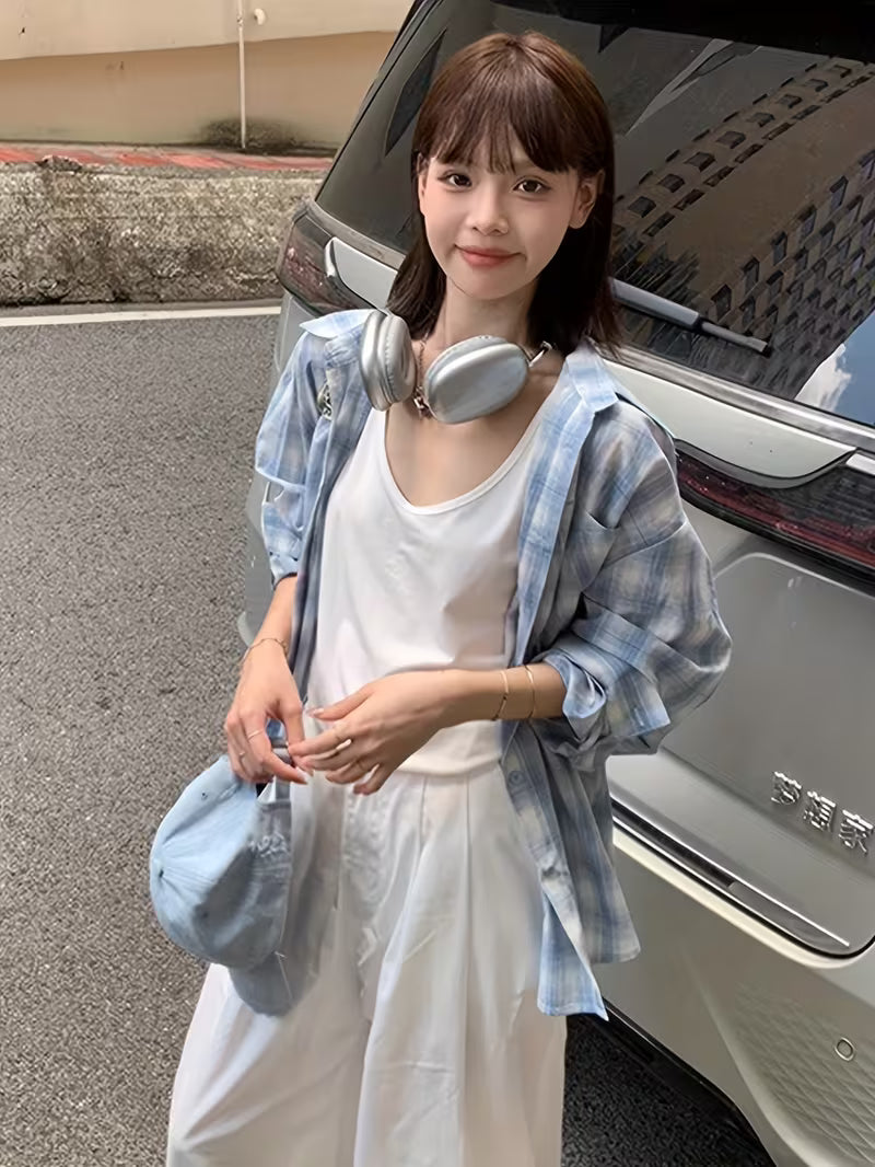 Plaid Shirt Jacket for Women, New Spring/Summer Style, Relaxed Fit Elegant Shirt Top