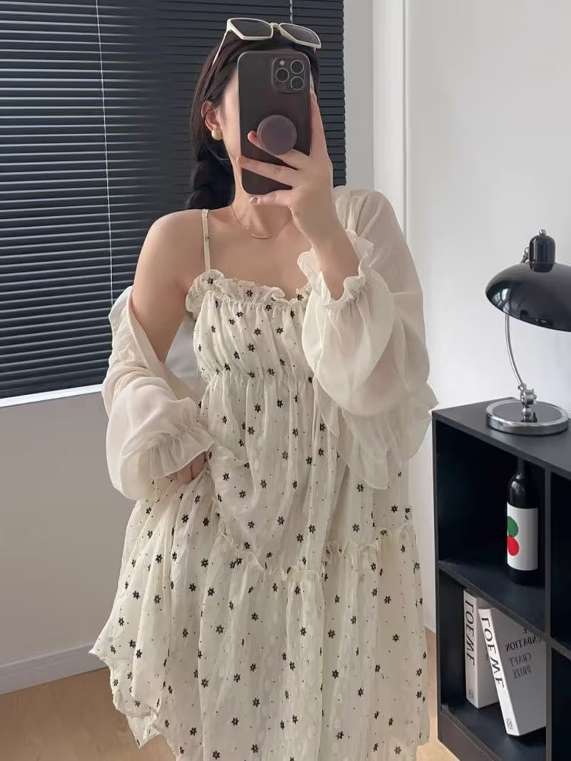 Super Fairy Sunscreen Clothes Cardigan Summer 2026 Chiffon Short Coat with Thin Shawl And Suspender Skirt