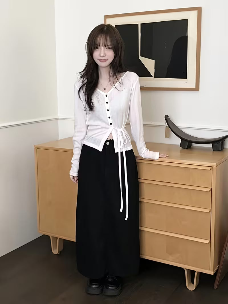 2026 Spring/Summer Lightweight Ribbed Cardigan for Women, V-Neck with Tie-Waist for a, Breathable, and Versatile Top