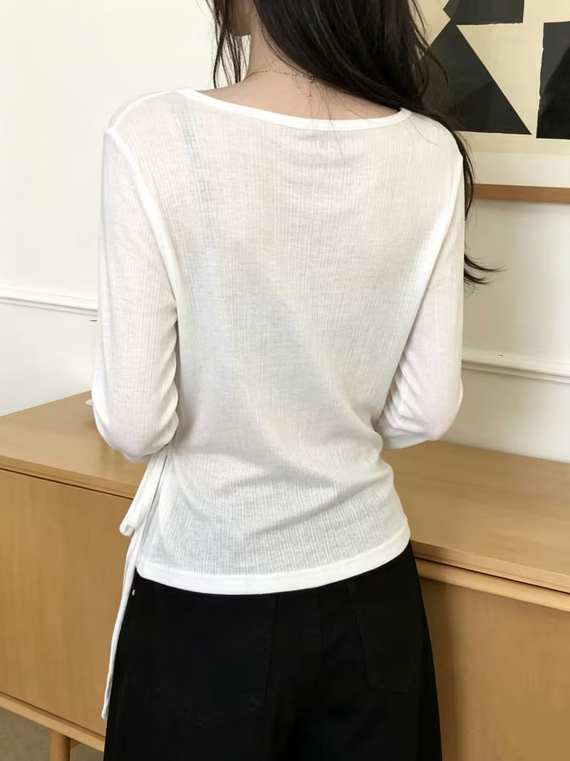 2026 Spring/Summer Lightweight Ribbed Cardigan for Women, V-Neck with Tie-Waist for a, Breathable, and Versatile Top