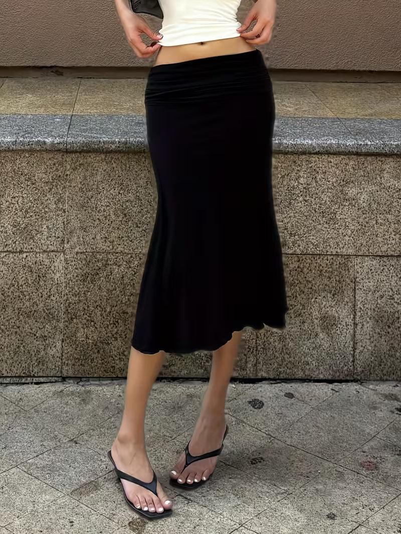 Stylish Solid Color Asymmetrical Pleated Skirt - Versatile Mid-Length Skirt for Everyday Casual Outings And Dates
