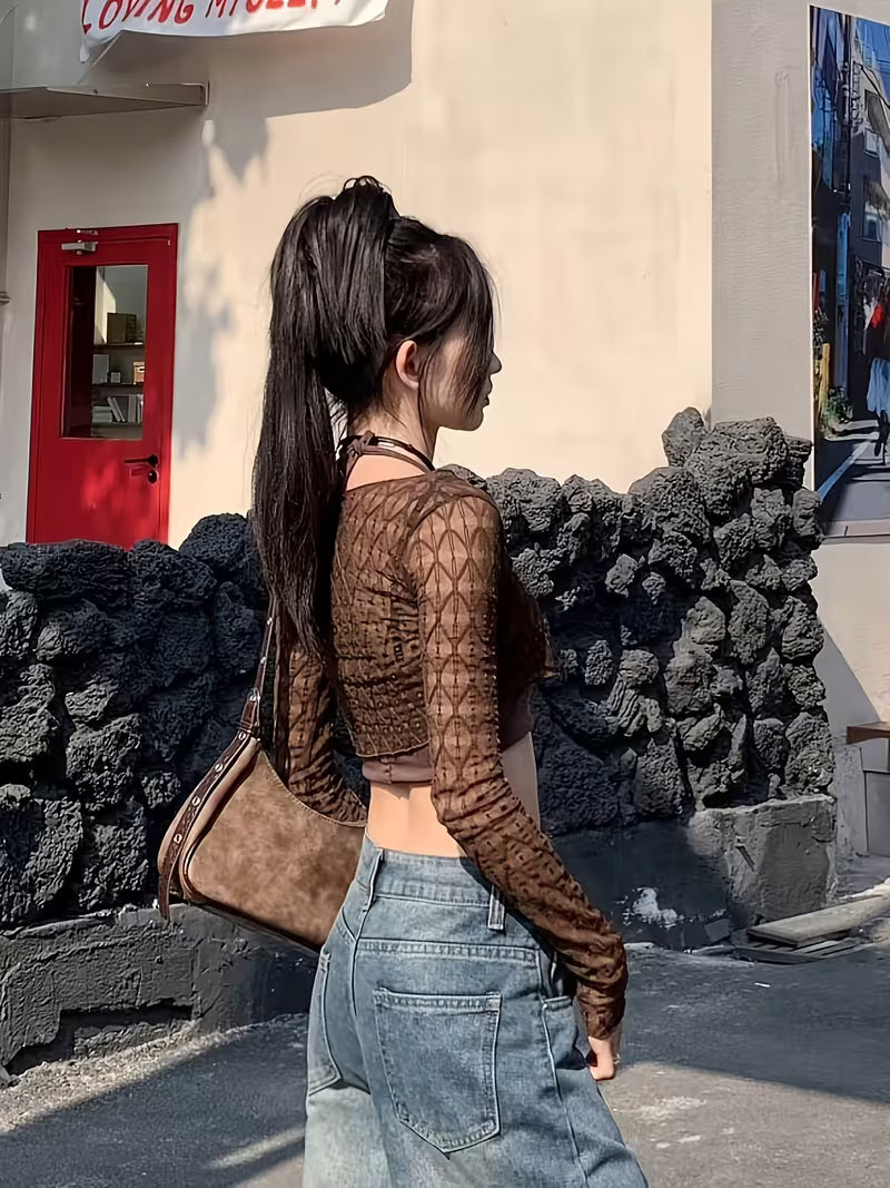 Korean Style Sweet Mesh Cardigan for Women, Summer Thin Lace Crop Top, Sling Outerwear Shawl