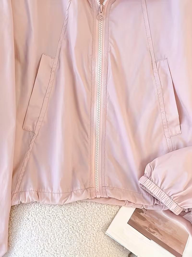 Stand-Up Collar Jacket Korean Style Sunscreen Shirt Women'S Summer New Casual Design Fashion Top Light Thin Clothing
