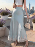 Women's Elegant Satin Mermaid Dress with Lace Patchwork Tail & A-Line Silhouette