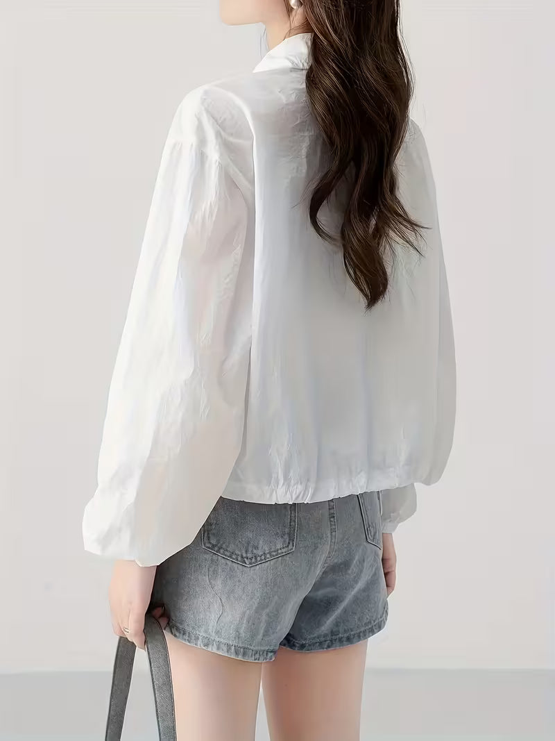 Stand-Up Collar Jacket Korean Style Sunscreen Shirt Women'S Summer New Casual Design Fashion Top Light Thin Clothing