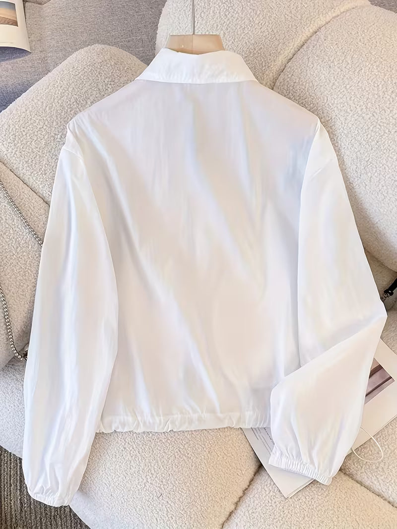 Stand-Up Collar Jacket Korean Style Sunscreen Shirt Women'S Summer New Casual Design Fashion Top Light Thin Clothing