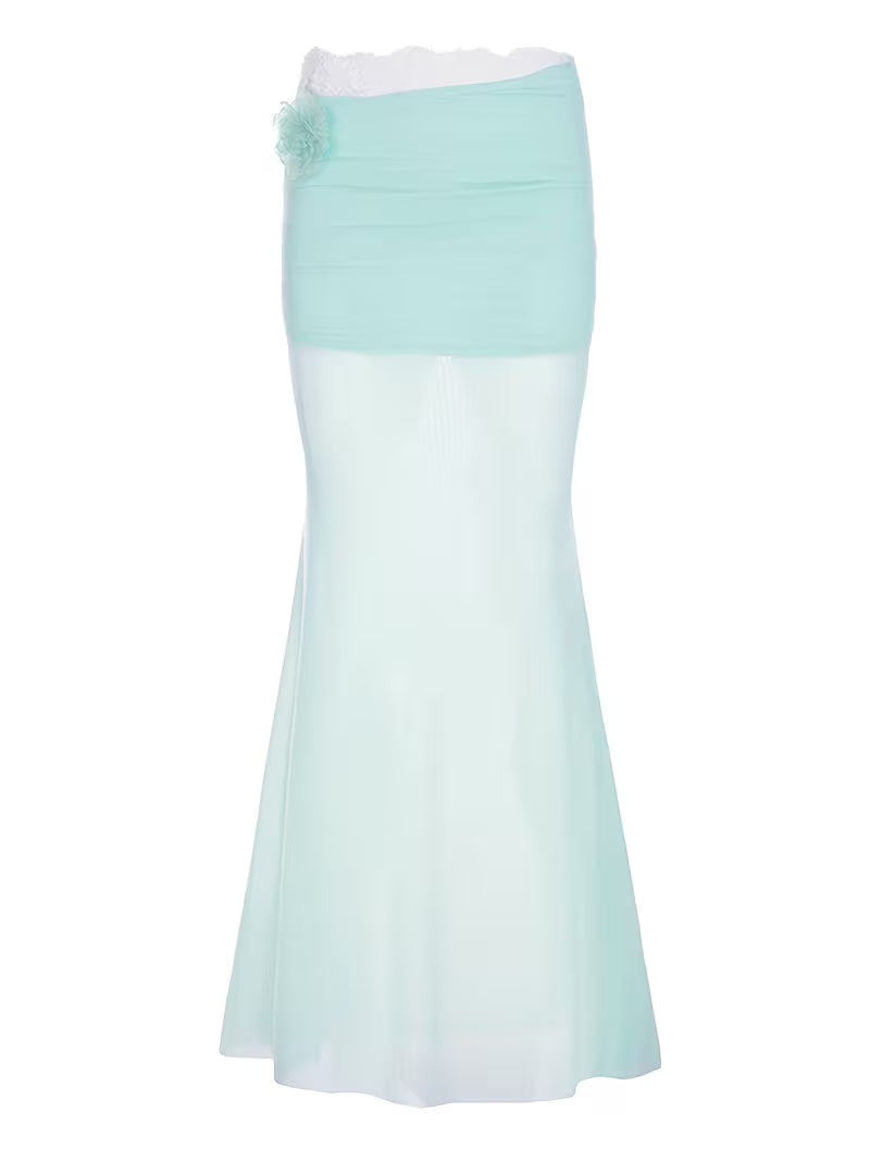 SassyGals French-Style Vacation Lace Patchwork Three-Dimensional Rose Mesh Women's Skirt, Spring/Summer Slim Fit Flattering Hot Long Dress, Women's Mermaid Skirt
