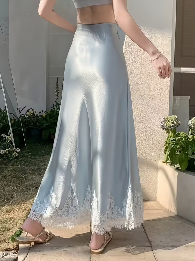 Women's Elegant Satin Mermaid Dress with Lace Patchwork Tail & A-Line Silhouette