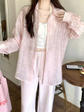Plus Size, Women's Long-Sleeve Shirt Jacket, Fashionable New Spring Designer Blouse, Lightweight Jacquard Cardigan Top