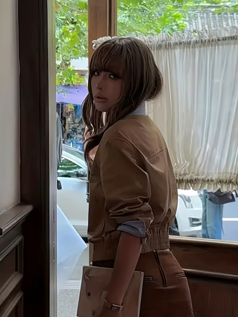Old Money Style Retro Fake Two-Piece Color Block Patchwork Shirt Jacket Women'S Casual Versatile POLO Collar Button Placket Zipper Jacket Top