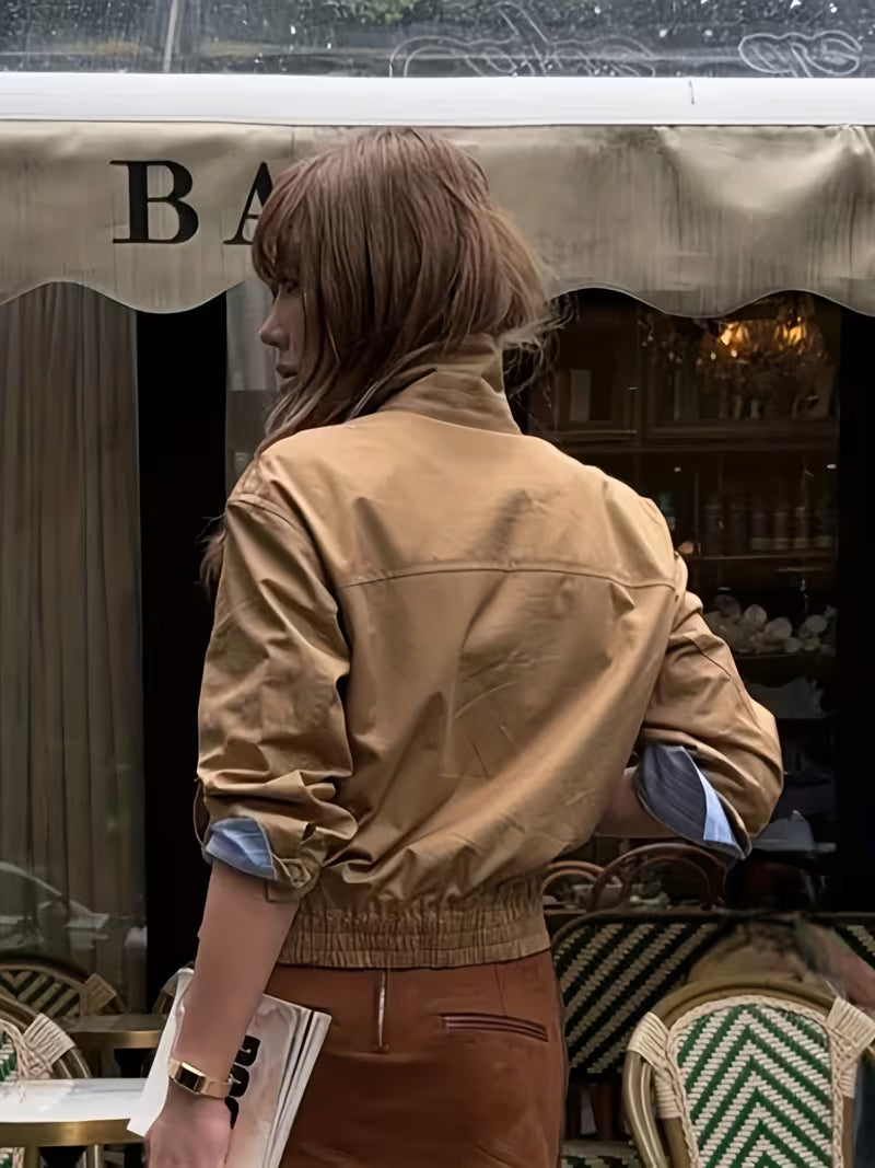 Old Money Style Retro Fake Two-Piece Color Block Patchwork Shirt Jacket Women'S Casual Versatile POLO Collar Button Placket Zipper Jacket Top