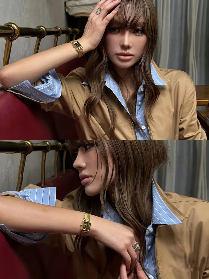 Old Money Style Retro Fake Two-Piece Color Block Patchwork Shirt Jacket Women'S Casual Versatile POLO Collar Button Placket Zipper Jacket Top