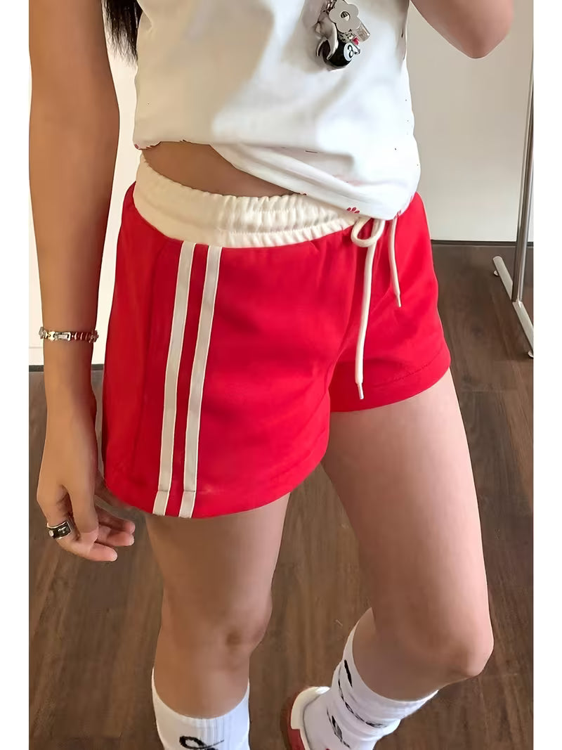Women'S Retro Color-Blocked Wide-Leg Casual Shorts for Spring And Summer, Trendy Hot Pants, Versatile Beach Shorts, Street Style Y2K Women'S Shorts