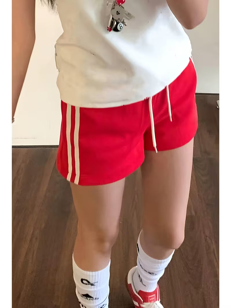 Women'S Retro Color-Blocked Wide-Leg Casual Shorts for Spring And Summer, Trendy Hot Pants, Versatile Beach Shorts, Street Style Y2K Women'S Shorts
