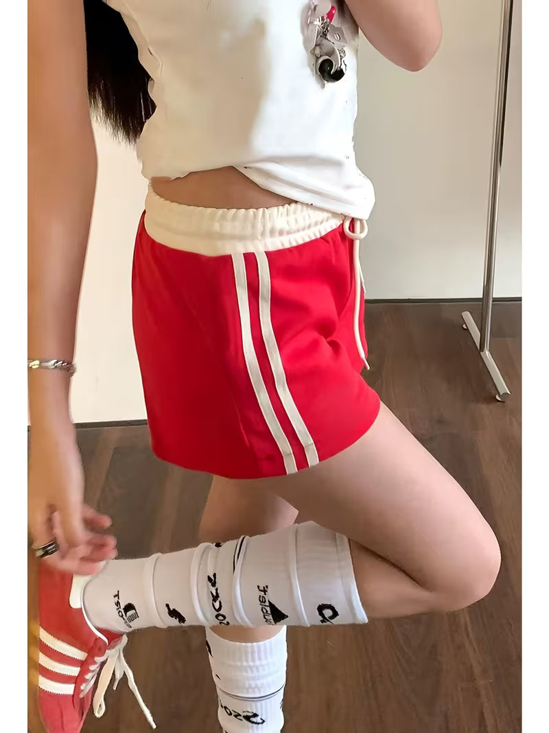 Women'S Retro Color-Blocked Wide-Leg Casual Shorts for Spring And Summer, Trendy Hot Pants, Versatile Beach Shorts, Street Style Y2K Women'S Shorts