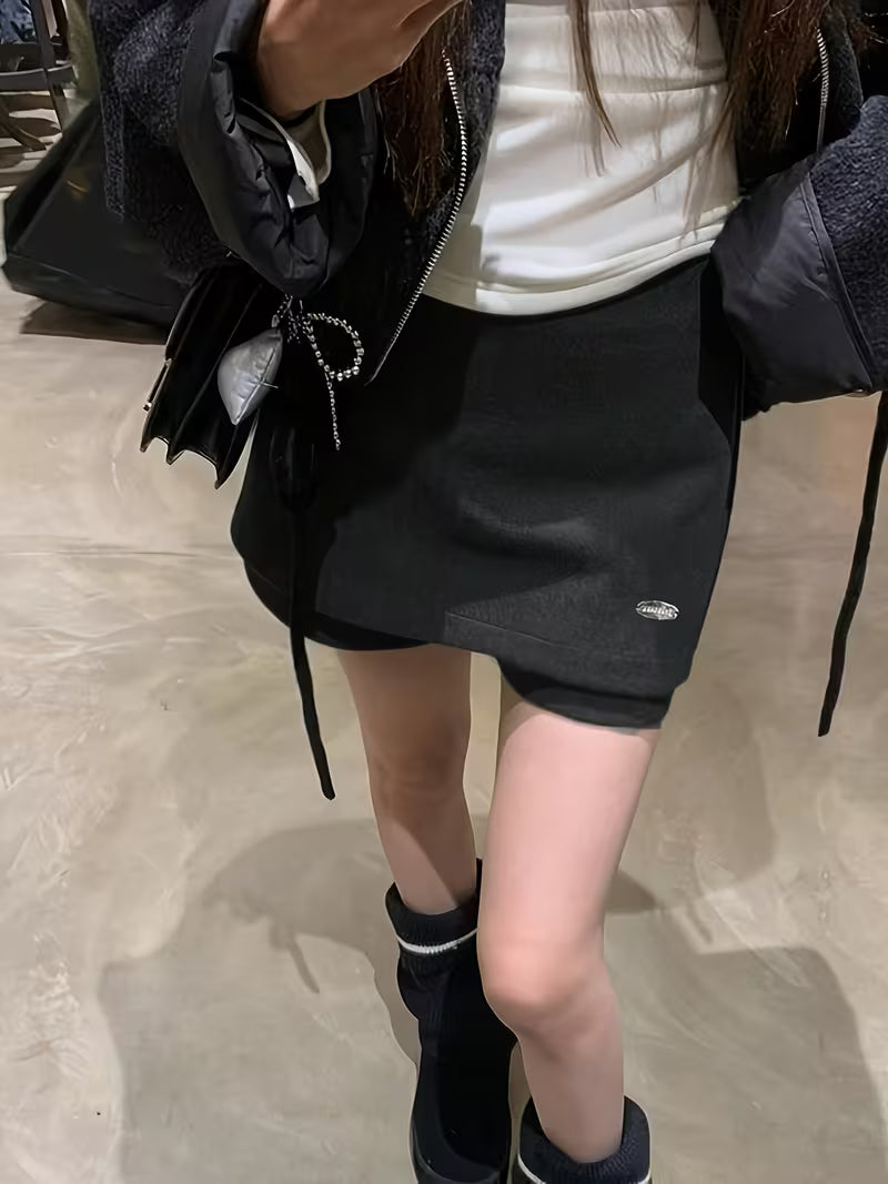 Korean Retro Gray Fake Two-Piece Skirt Women'S Winter New High-Waisted Hip-Wrap Pants Skirt