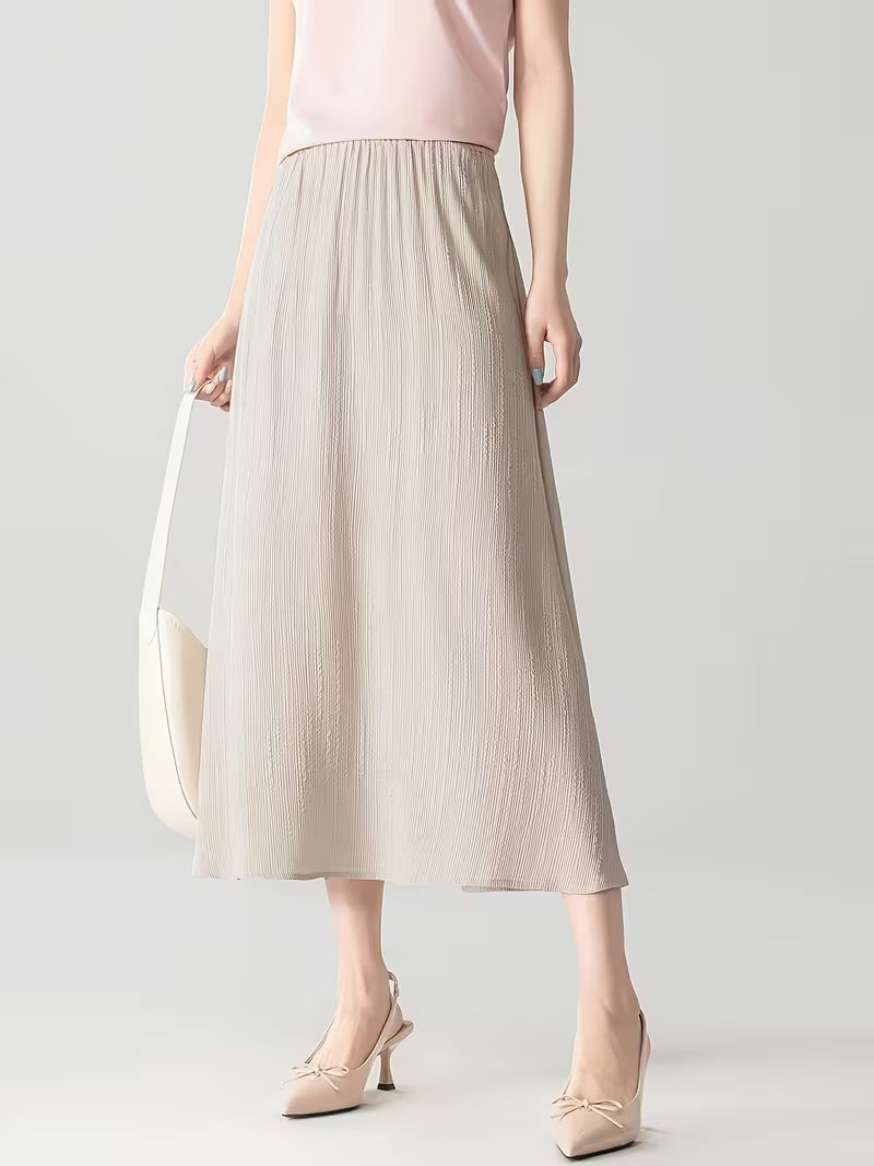 Beauty Simple and Elegant Style Taro Purple Pleated Midi A-Line Skirt for Women, and Figure-Flattering, Gentle Commuter Skirt