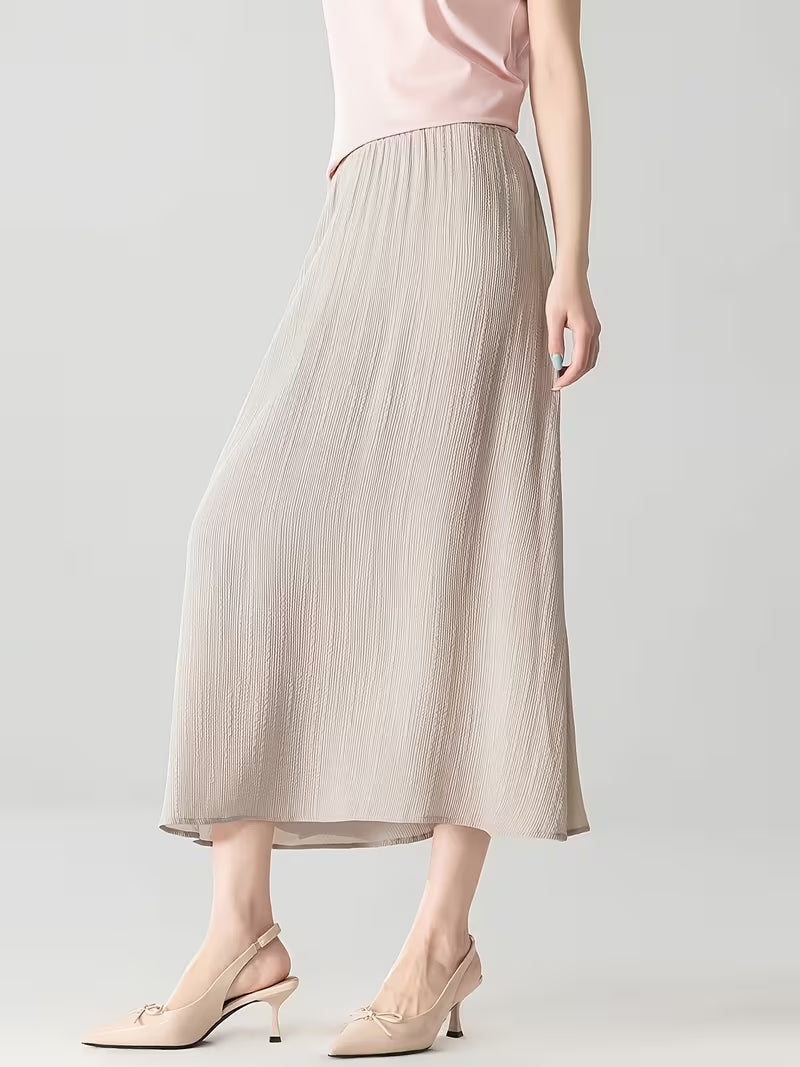 Beauty Simple and Elegant Style Taro Purple Pleated Midi A-Line Skirt for Women, and Figure-Flattering, Gentle Commuter Skirt