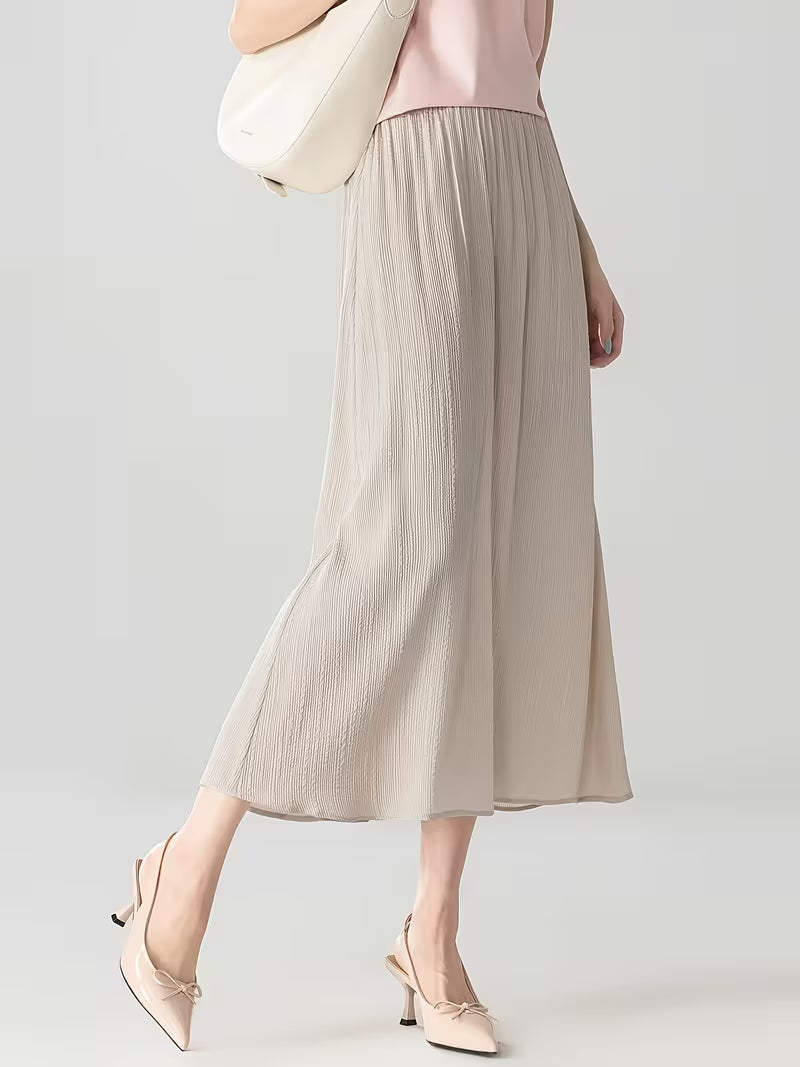 Beauty Simple and Elegant Style Taro Purple Pleated Midi A-Line Skirt for Women, and Figure-Flattering, Gentle Commuter Skirt
