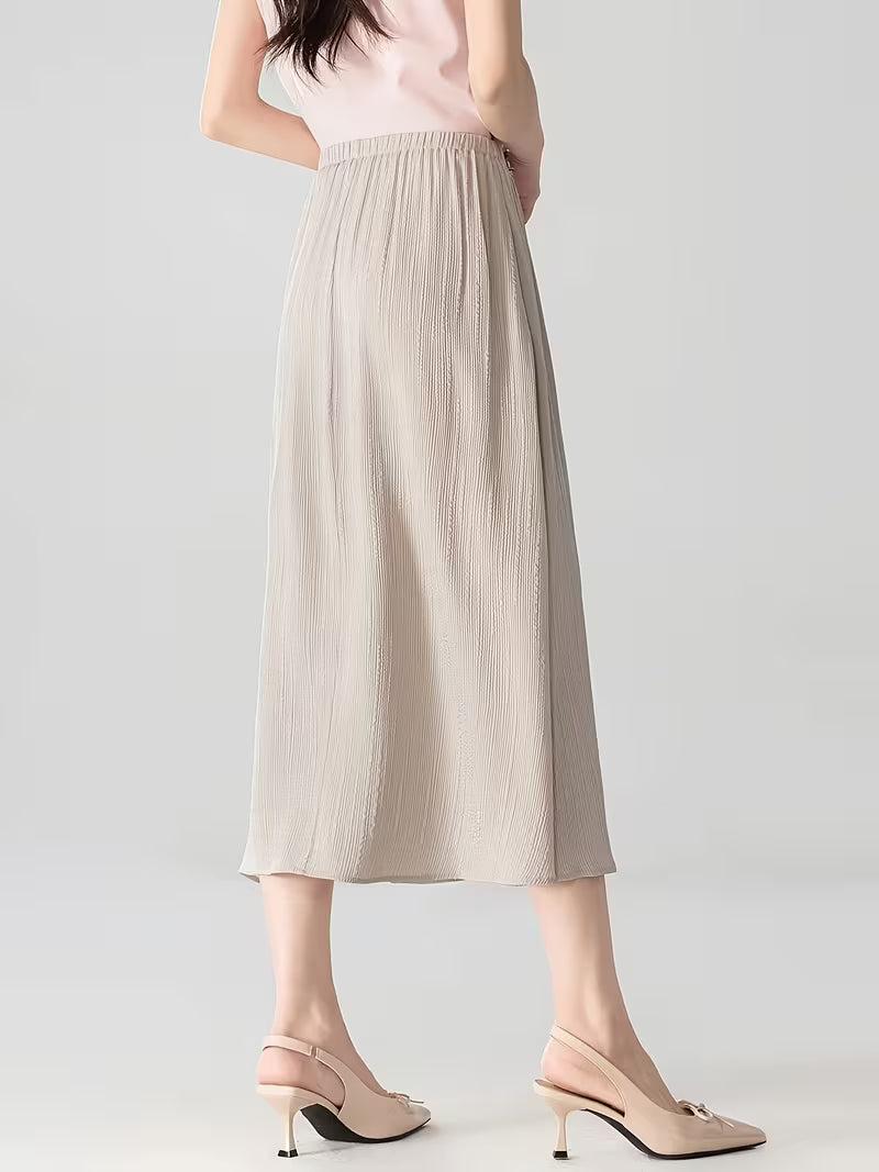 Beauty Simple and Elegant Style Taro Purple Pleated Midi A-Line Skirt for Women, and Figure-Flattering, Gentle Commuter Skirt