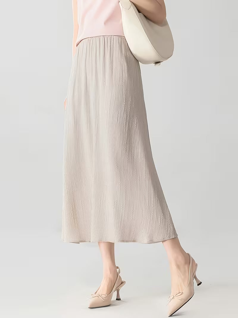 Beauty Simple and Elegant Style Taro Purple Pleated Midi A-Line Skirt for Women, and Figure-Flattering, Gentle Commuter Skirt