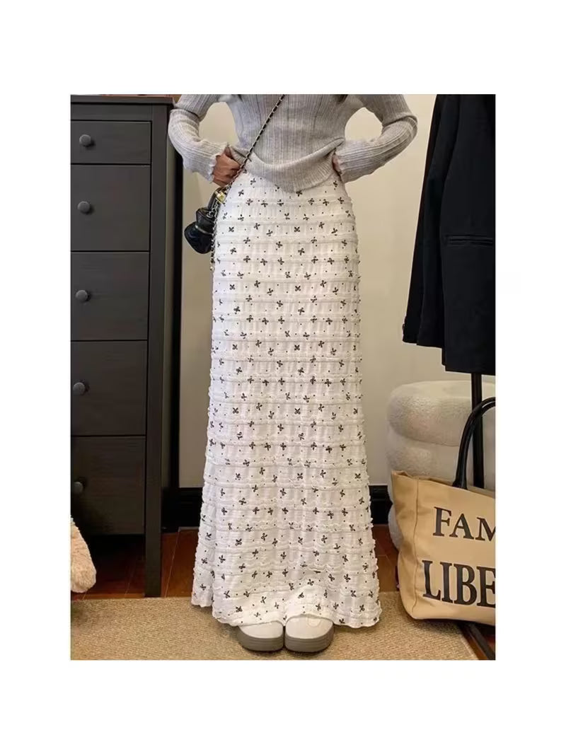 2026 Summer Vacation Style Bow Print Lace Hollow Out Floral Mermaid Midi Skirt Pure Desire Long Skirt
