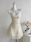 [Women's Bow Mini Skirt] Elegant Direction Women's Spaghetti Strap Bow Mini Skirt