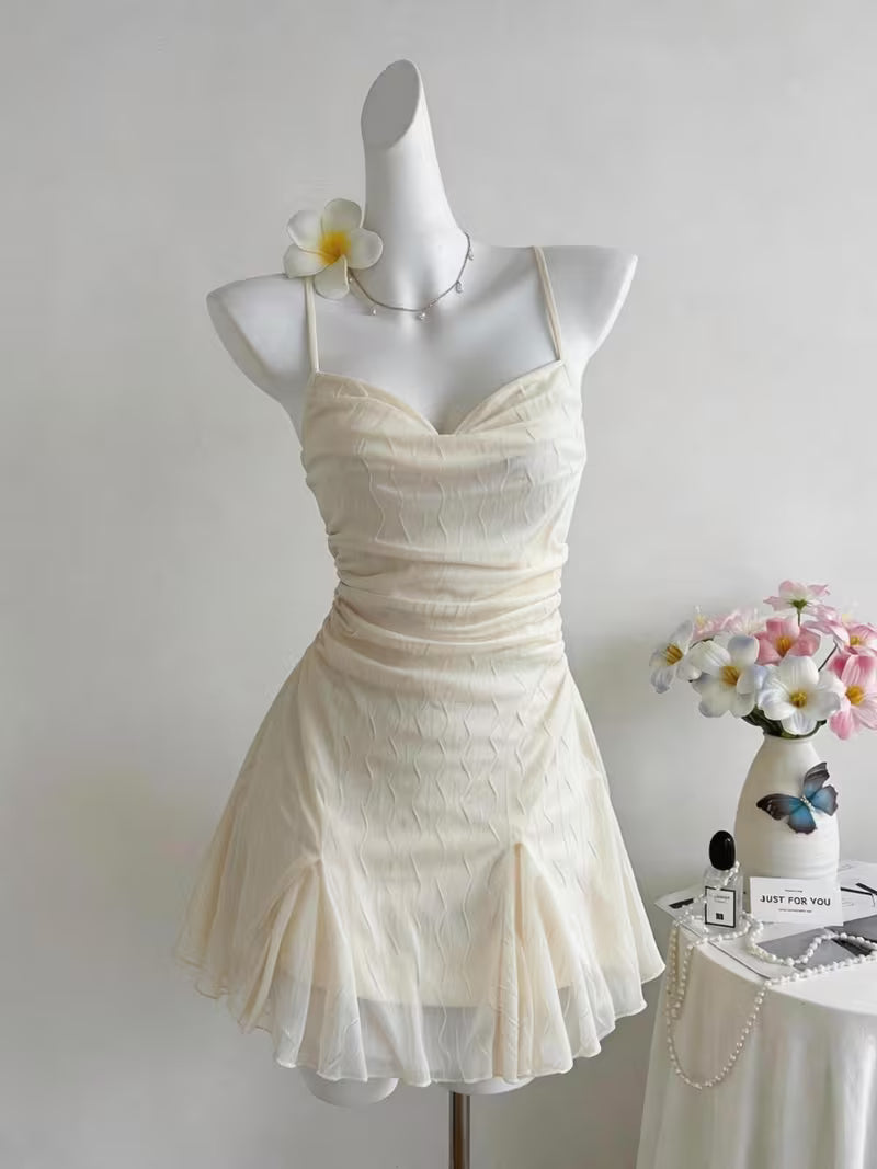 [Women's Bow Mini Skirt] Elegant Direction Women's Spaghetti Strap Bow Mini Skirt